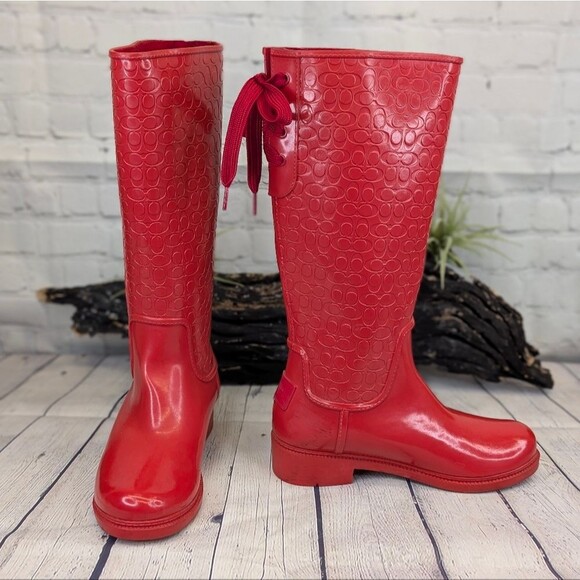 COACH Signature Logo Lace-Up Rain Boots - Picture 3 of 14